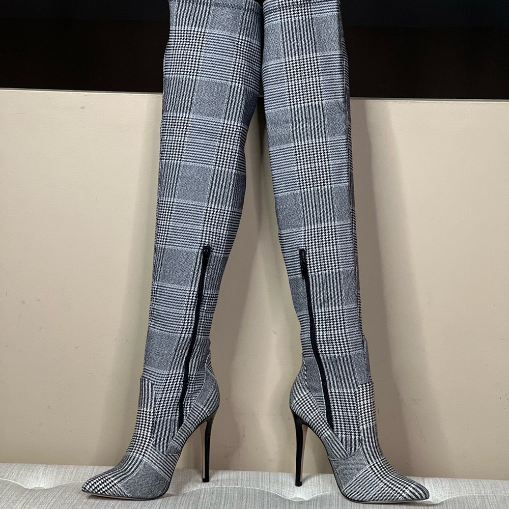 Beth Multi Plaid Pull on Stretch Tall Boots - Picture 3 of 13